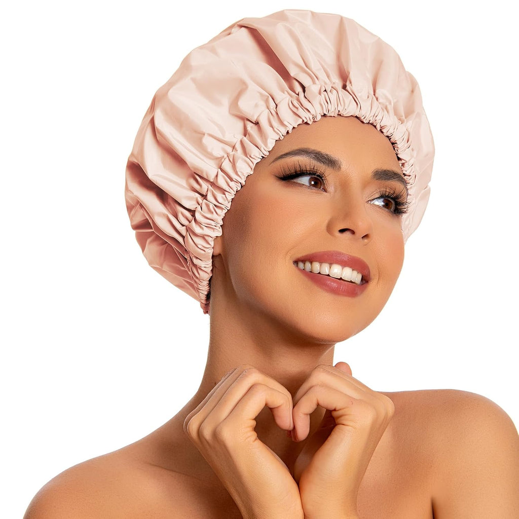 Reusable Shower Cap for Women, Large Waterproof Shower Bonnet Washable Elastic Band Bath Hair Hat for Long Hair, Braids(Green)