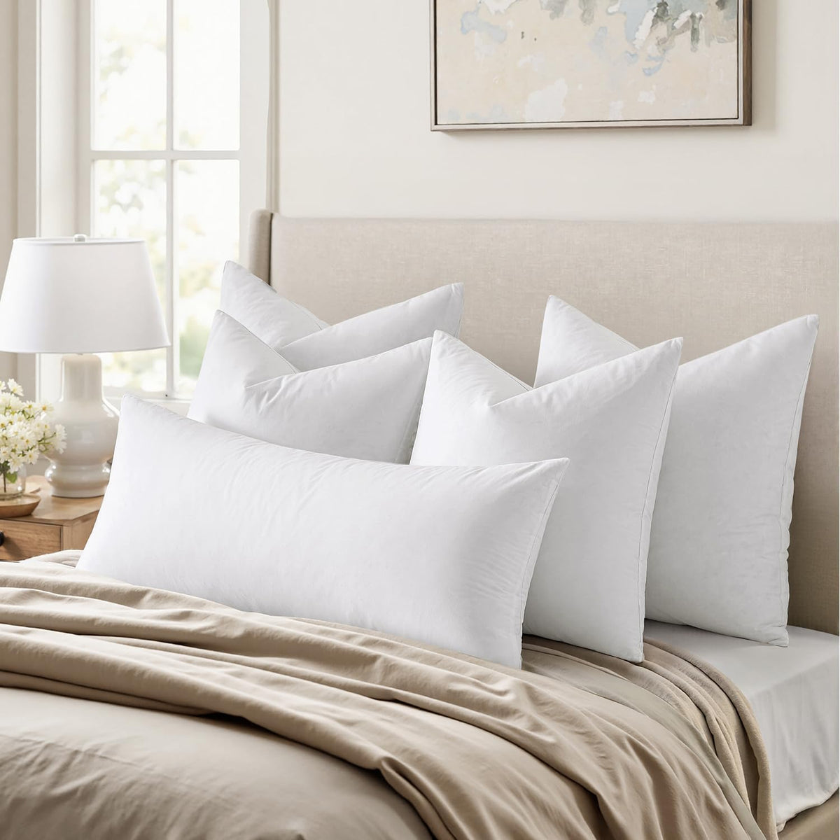 MIULEE 26x26 Euro Pillow Inserts,Set of 2 Down Feather Throw Pillows for Couch Sofa Bed, Decorative Fluffy Throw Pillow Inserts Cotton Fabric,White