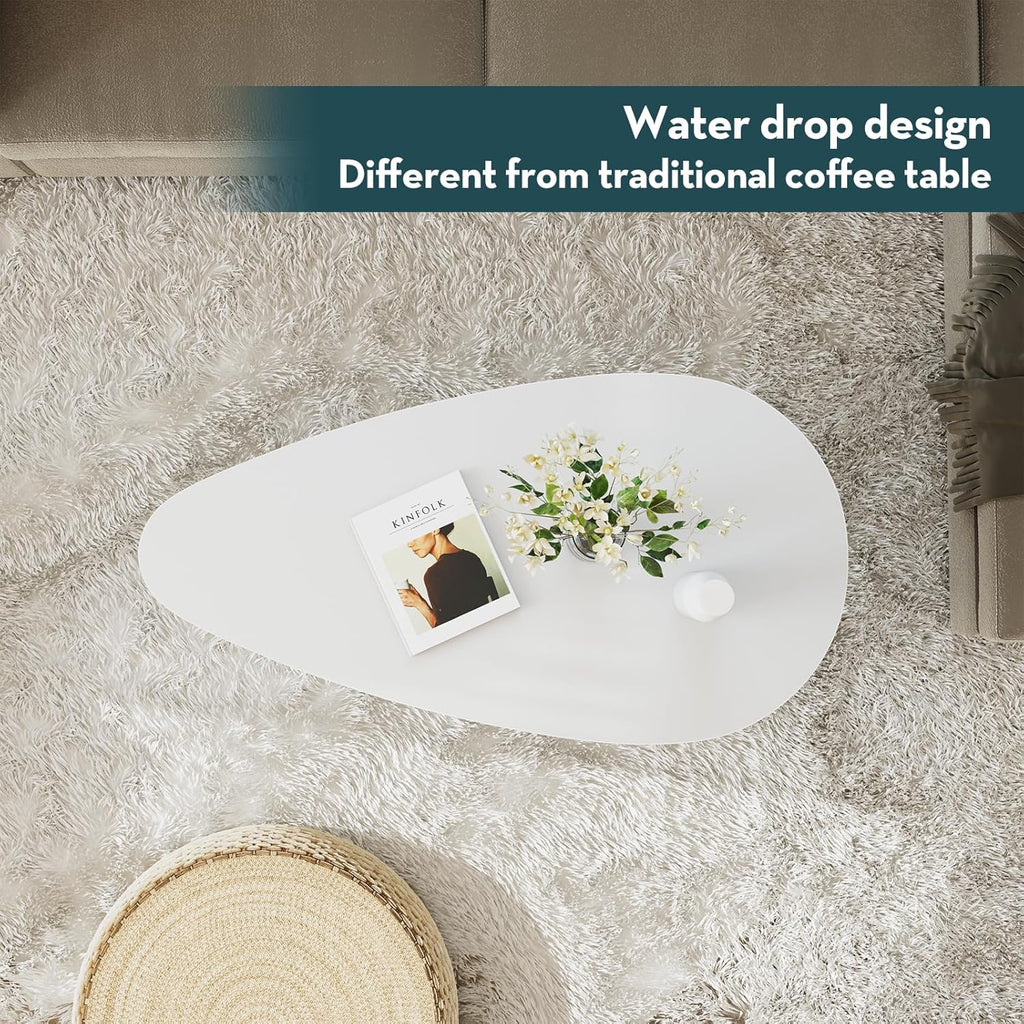 SAYGOER Modern Coffee Table White Oval Coffee Tables for Living Room Simple Center Table for Small Space Home Office Easy Assembly 22.2" D x 42.5" W x 17.1" H, White