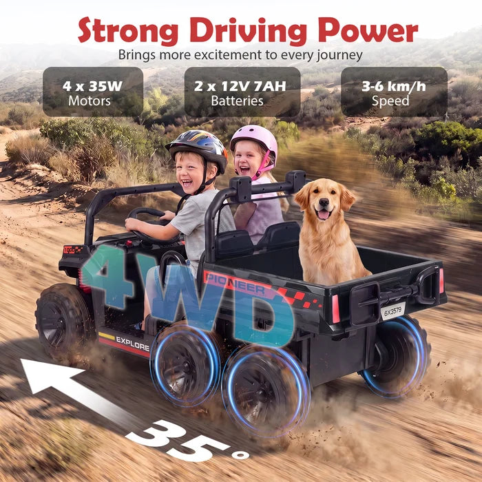 24V 2-Seater Ride on Dump Truck, 4WD Kids Ride on Car with Electric Dump Bed, Shovel, Music, Story, Wireless Connection, Lights & Parent Remote, Electric Vehicle for Boys Girls, Navy