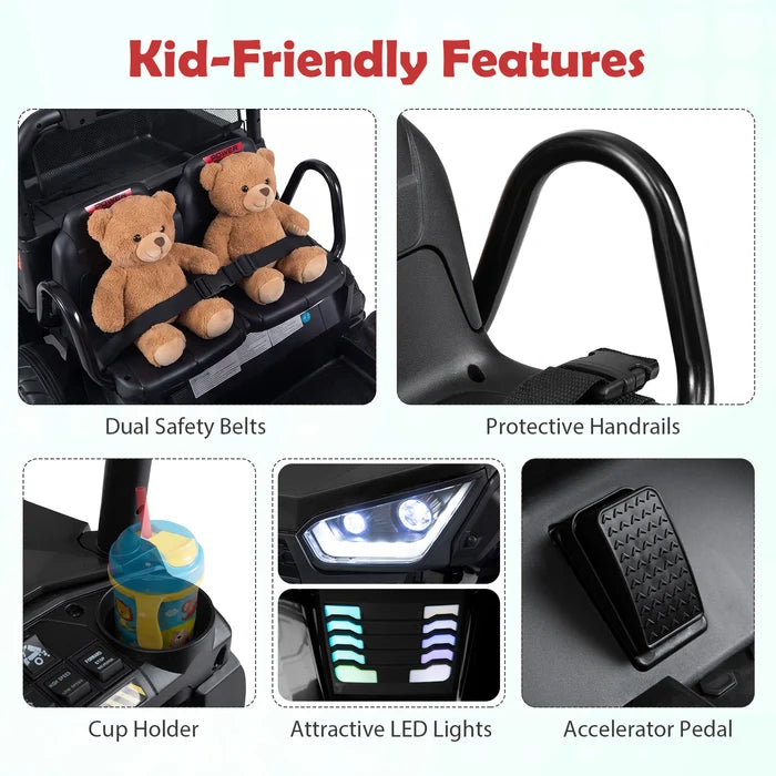 24V 2-Seater Ride on Dump Truck, 4WD Kids Ride on Car with Electric Dump Bed, Shovel, Music, Story, Wireless Connection, Lights & Parent Remote, Electric Vehicle for Boys Girls, Navy