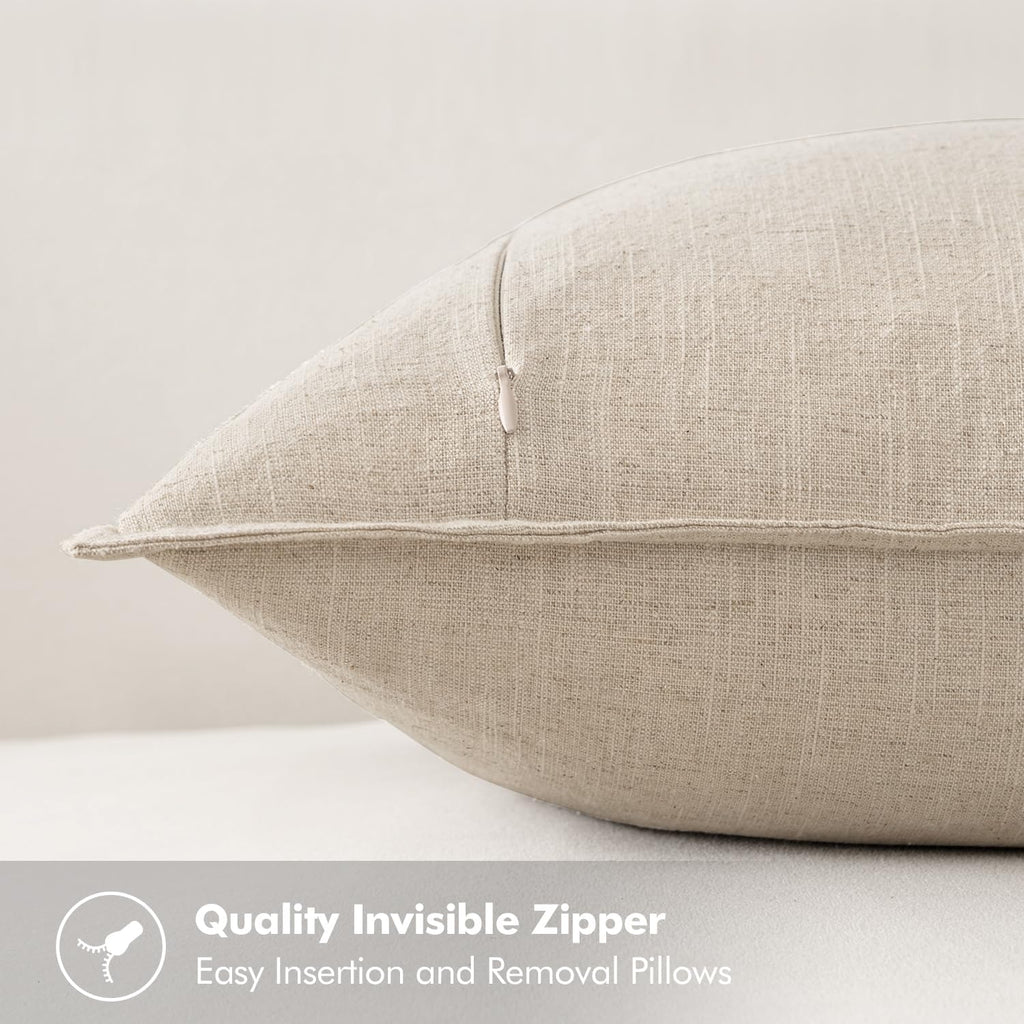 MIULEE Decorative Linen Euro Sham Pillow Covers 24x24 Natural Beige Boho Farmhouse Neutral Couch Throw Pillows for Bed Pack of 2 Accent Modern Pillowcase Sofa Livingroom Home Decor