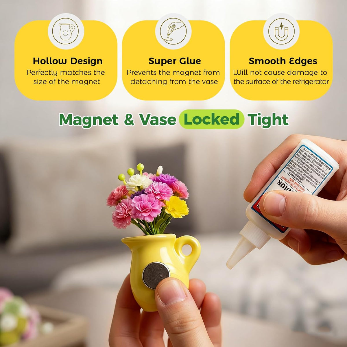 8 Pcs Refrigerator Magnets - Cute Mini Ceramic Vase Fridge Magnets with Artificial Flowers, Funny Tiny Vase Magnet for Fridge Decorative, Office, Kitchen, Locker, Whiteboard