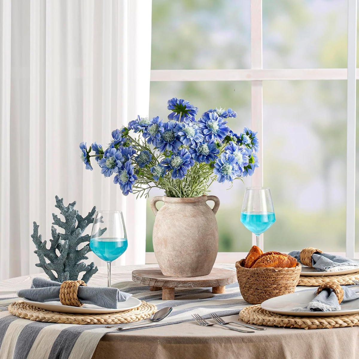 Ceramic Flower Vase 7.6 inch Farmhouse Rustic Vase Decorative Pottery Terracotta Vases for Home Decor Table Mantle Fireplace Living Room Bathroom Wedding Centerpiece (Whitewashed)