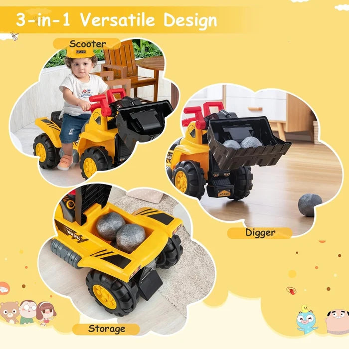 Hikidspace Kids Ride on Excavator, Construction Digger Pulling Cart with Helmet, 3 Toy Stones