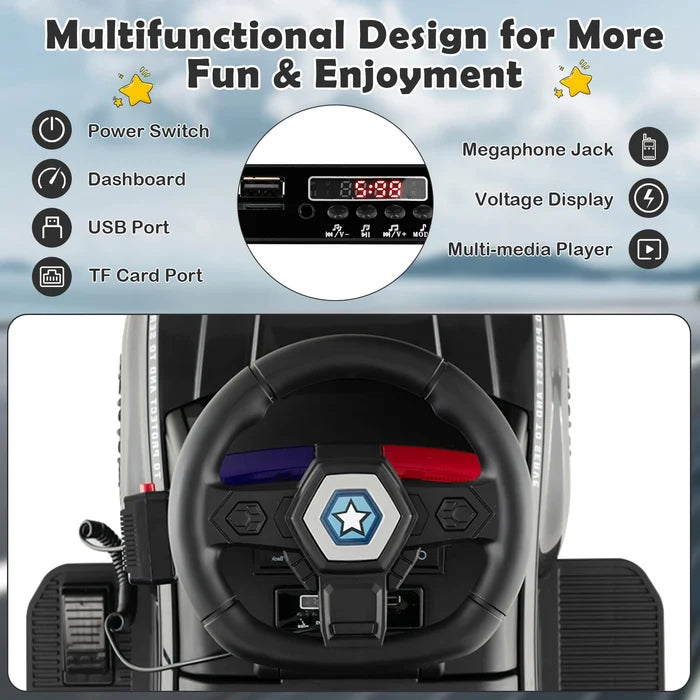 Hikidspace Kids Ride On Police Car 6V Electric Ride-on Vehicle Patrol Car for 18-60 Months