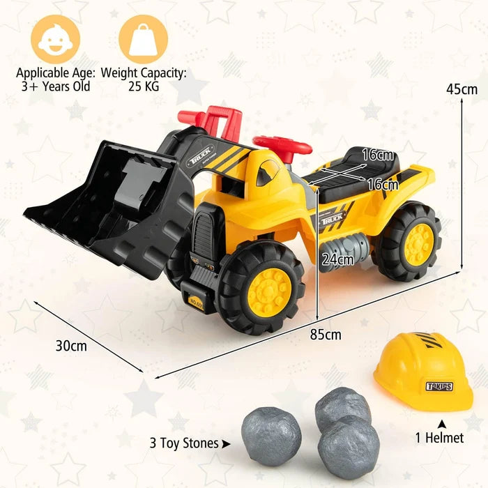 Hikidspace Kids Ride on Excavator, Construction Digger Pulling Cart with Helmet, 3 Toy Stones