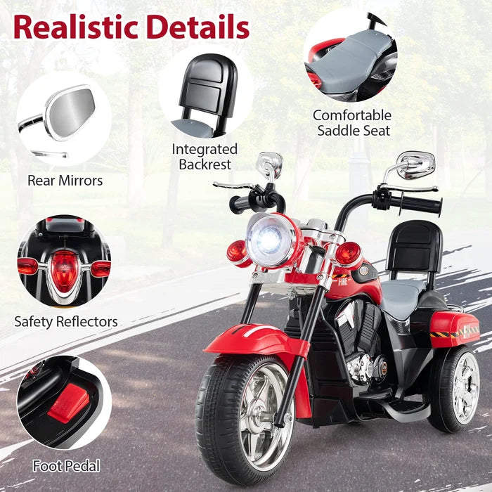 Kids Motorcycle, 6V Battery Powered 3-Wheel Electric Motorcycle for Kids with Headlight & Horn