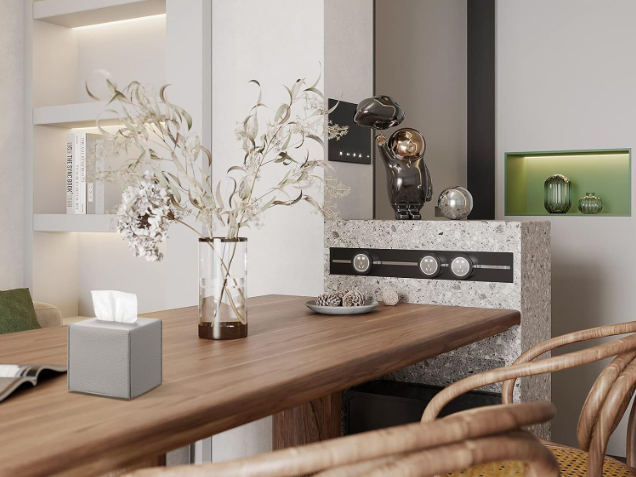 Funda para caja de pañuelos «Toke» | Chapa de madera auténtica, con certificación FSC® | Soporte rectangular decorativo para pañuelos de baño o salón | Diseño escandinavo | Roble, blanco