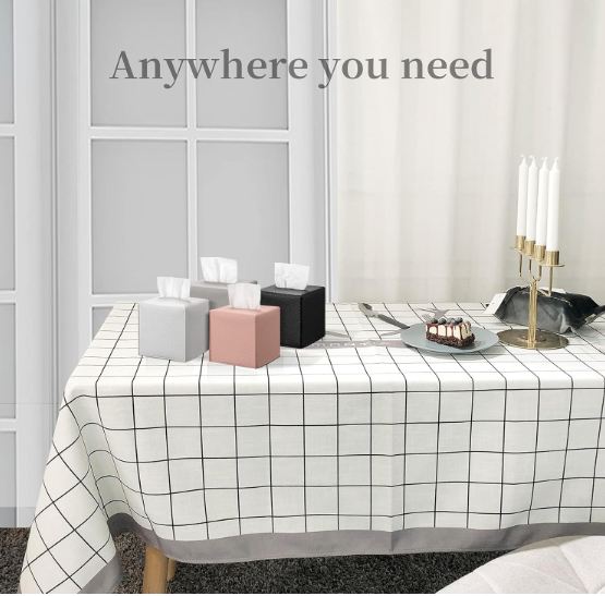 Funda de caja de pañuelos cuadrada con bandeja, soporte decorativo de cuero de PU para pañuelos de cubo para baño, dormitorio, oficina (crema)