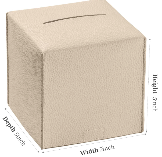 Funda de caja de pañuelos cuadrada con bandeja, soporte decorativo de cuero de PU para pañuelos de cubo para baño, dormitorio, oficina (crema)